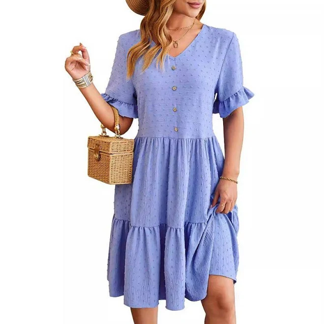 dress Women's V-Neck Polka Dot Jacquard Dress Ruffled Flared Sleeve A-Line Midi Dress, Size: Large, Sky Blue Kohl's $39.99