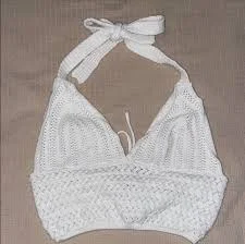 halter top Women's White Crochet Halter Knit Top With Tie- Back Detail eBay $14