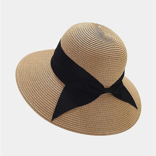 accessory Womens Wide Brim Straw Sun Hat with Ribbon Bow Lightweight Packable Design Kohl's $24