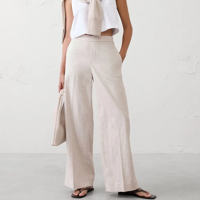 pants Women's Wide-Leg High-Rise Linen-Blend Pant Banana Republic Factory $50