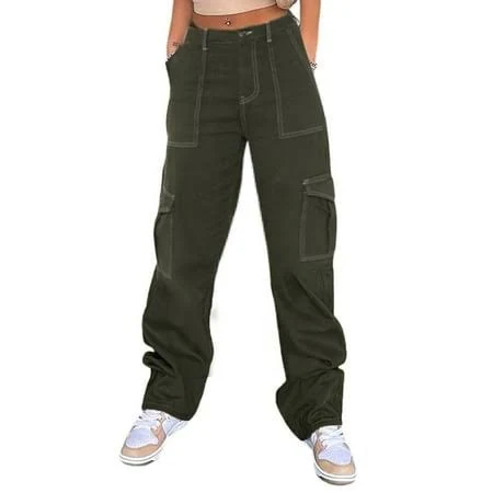 pants Women's Y2K High-Waisted Baggy Wide-Leg Cargo Pants Walmart - OVTICZA $23.96