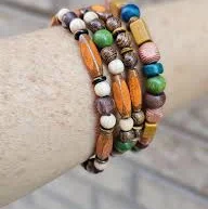 accessory Wood bead bracelets | 8 inch boho bracelets | Earthy handmade jewelry for men, women any gender | orange brown green tan | stretchy stacking Etsy $7.52