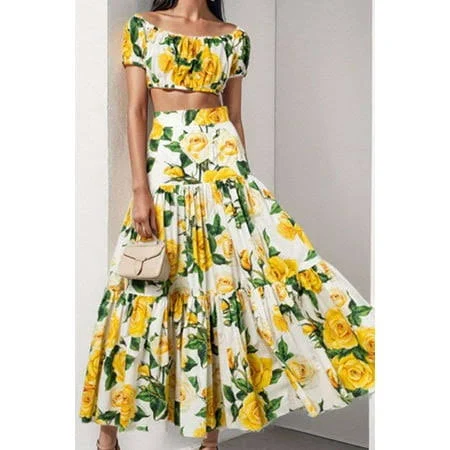 matching set Wow Garments Women's Floral Off-Shoulder Crop Top & Maxi Skirt Set Walmart - WoW Garments $37.8