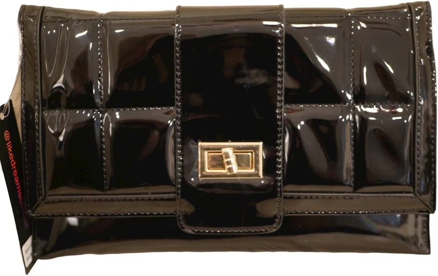 bag WT LIKE DREAMS BLACK PATENT LEATHER CLUTCH EVENING PURSE GOLD CHAIN STRAP eBay - star61172 $36