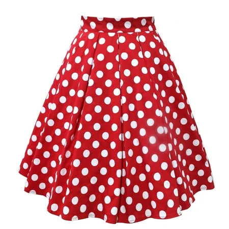 skirt Xiaocha Women's Polka Dot Midi Skirt High Waist Flared Skirt Retro Casual Party Skirts Red L, Size: Large Walmart - TinyJoy $17.98