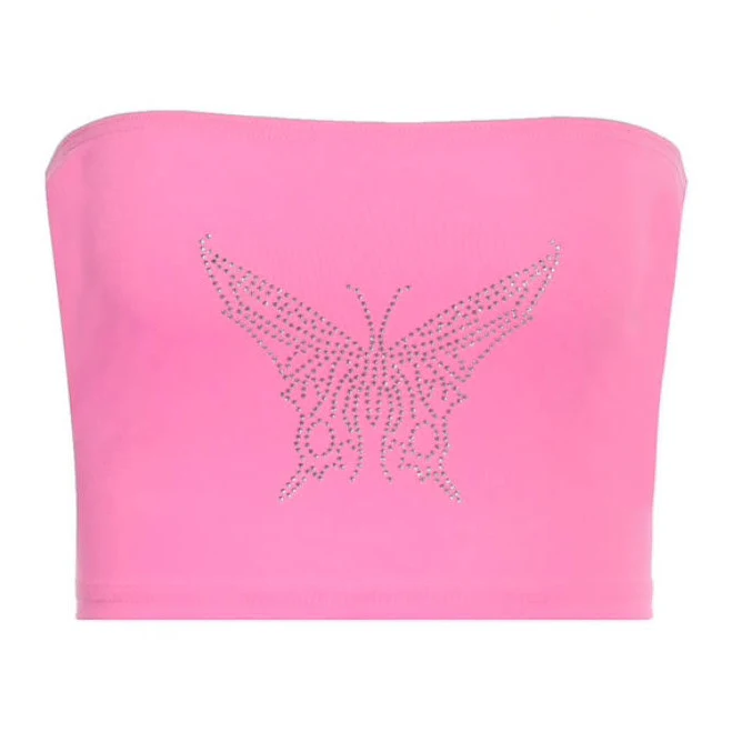 top Y2k Butterfly Print Sexy Crop Tube Top Summer Women Streetwear Club eBay - girlgalore $25.99