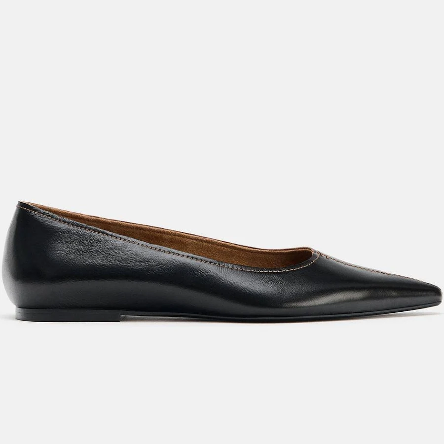 shoes Zara Leather Ballet Flats with Topstitching Zara USA $79.9