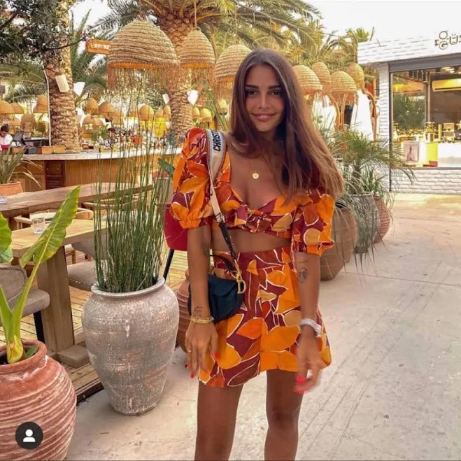 matching set Zara Other | Bloggers Favorite Orange Print Puff Sleeve Crop Top Sz L & Matching Shorts Sz M | Color: Orange/Red | Size: Top-L/Shorts-M | Lianay's Poshmark $199