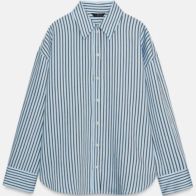 button down shirt Zara Oversized Striped Poplin Shirt Zara USA $49.9