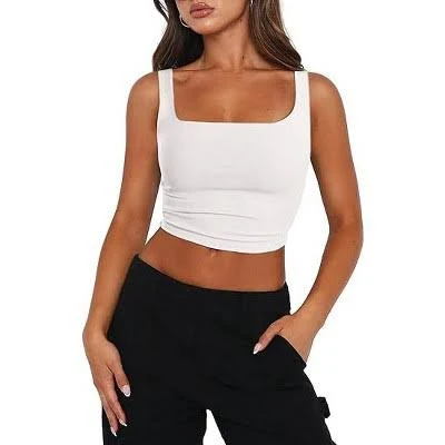 crop top Zeagoo Women's Cropped Square Neck Double Layer Tank Top Target $15.99