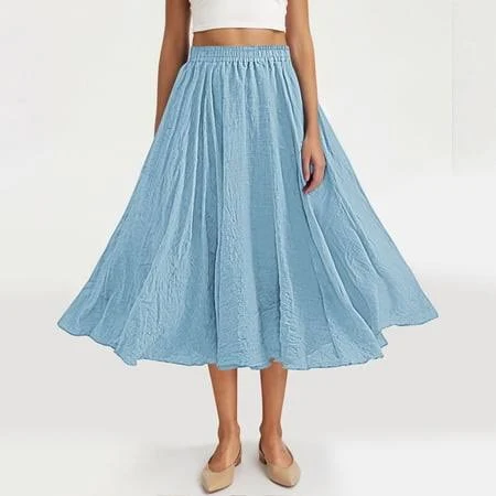 skirt Zunfeo Womens Linen Midi Skirt Elastic Waist Flowy Swing A-Line Crinkle Boho Casual Summer Skirt Walmart - Zunfeo Fashion $14.9
