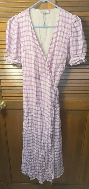 Lilly & Lionel X Anthropologie Lilac Purple Gingham Plaid Wrap Midi