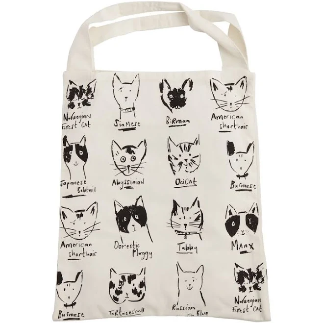 World Market Black and White Illustrated Cats Canvas Tote Bag