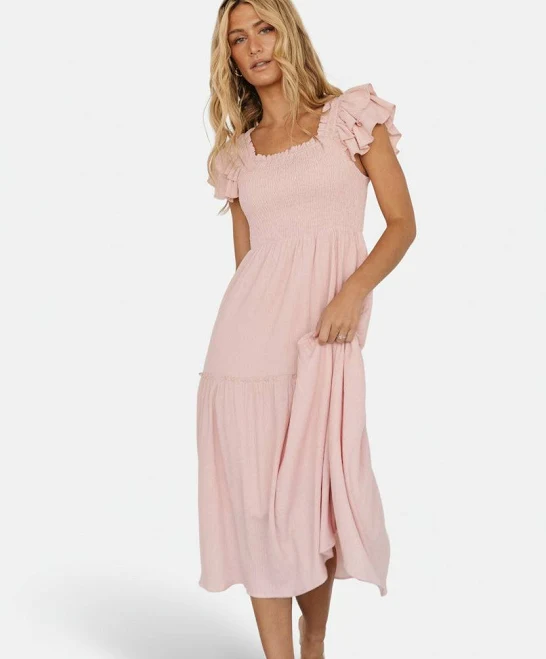 Baltic Born Womens Jacie Smocked Midi Dress —