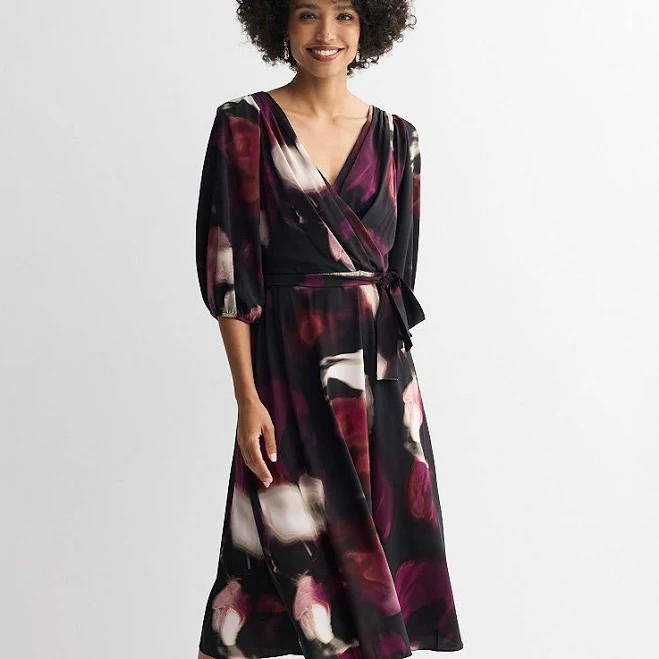 Harper Rose Wrap Tie Balloon Sleeve Dress