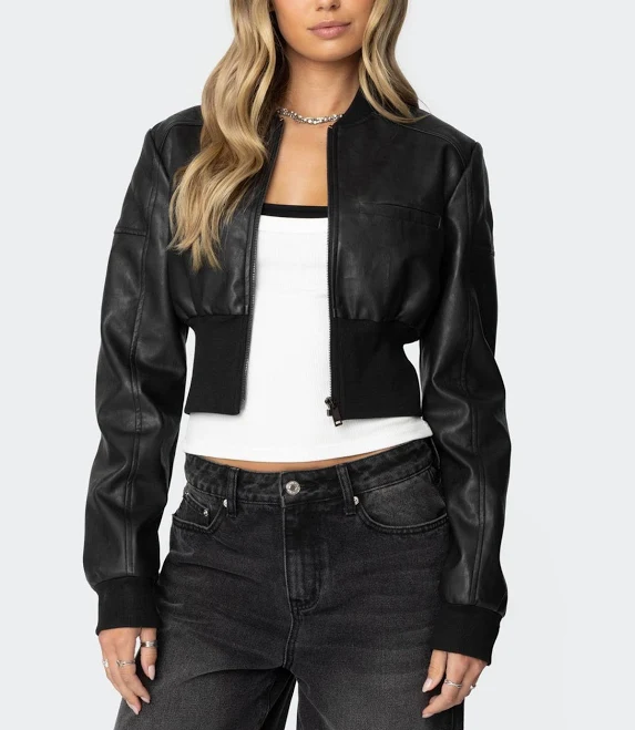 Edikted Women's Cropped Faux Leather Bomber Jacket