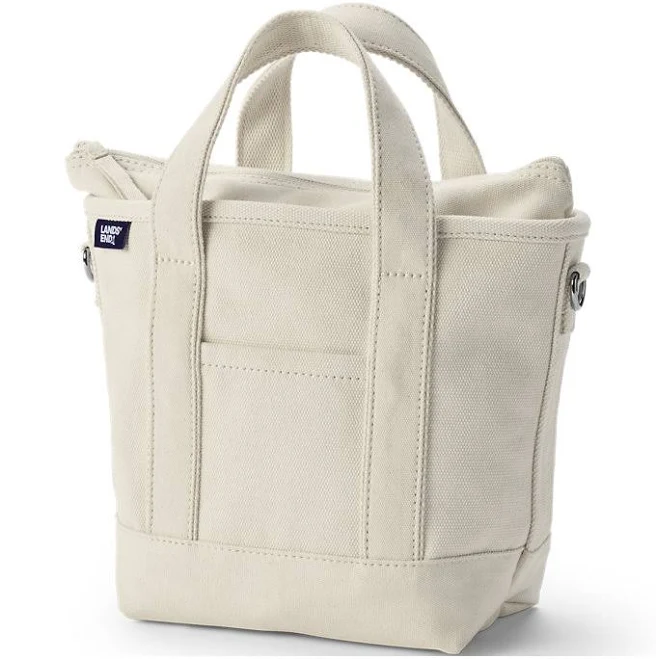 Lands' End Small 3 Pocket Zip Top Canvas Tote Bag