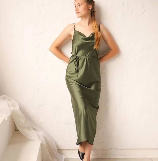 Silk Cowl Neck Midi Slip Dress