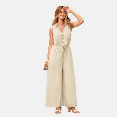 Cupshe Women's Elegant Sleeveless Button-Down Wide-Leg Jumpsuit