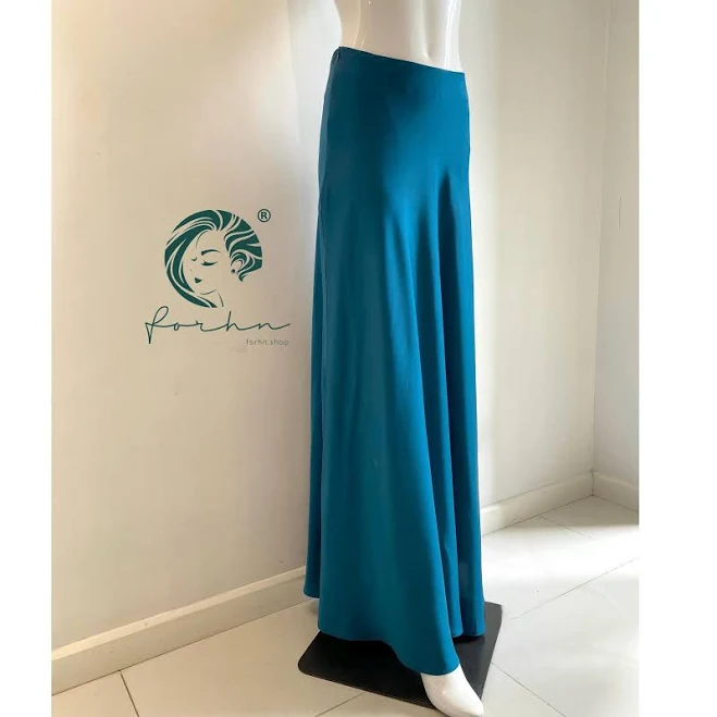 High Waist Bias Cut Satin Maxi Skirt