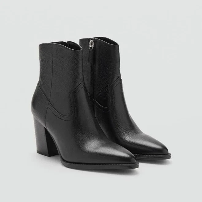 MANGO Women's Leather Pointed Ankle Boots