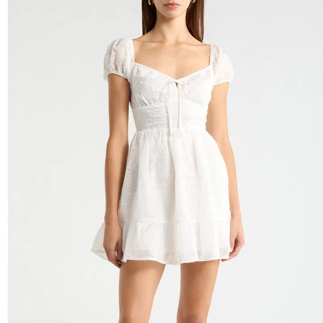 All in Favor Women's Embroidered Ruffle Hem Minidress