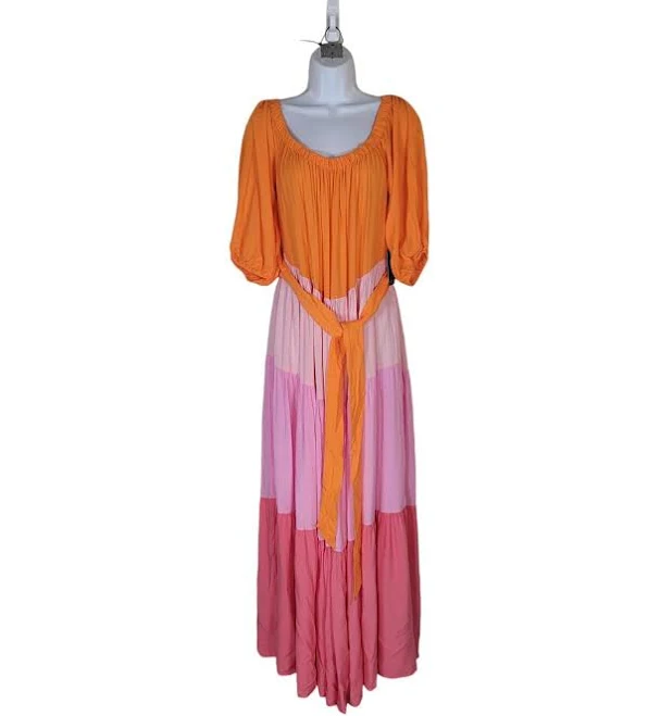 Eloquii 14 Orange Pink Ombre Off The Shoulder Maxi Dress Women