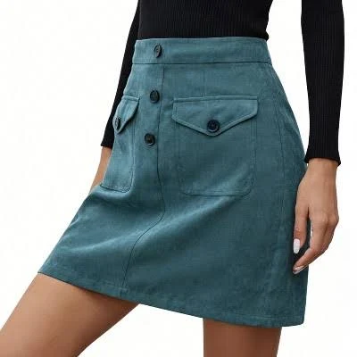 Women's High-Waisted Button Front Mini Skirt
