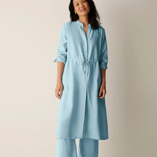 Eileen Fisher Women's Organic Linen Band Collar Shirtdress