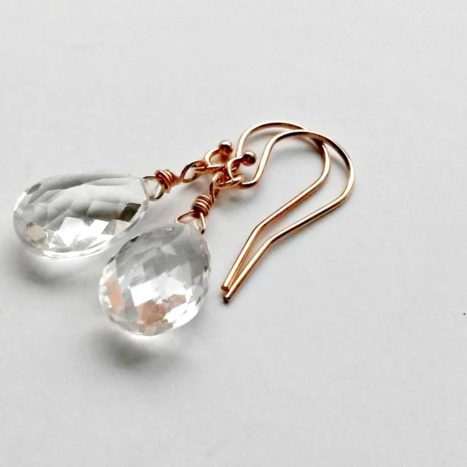 Crystal Quartz Drop Earrings in Rose Gold