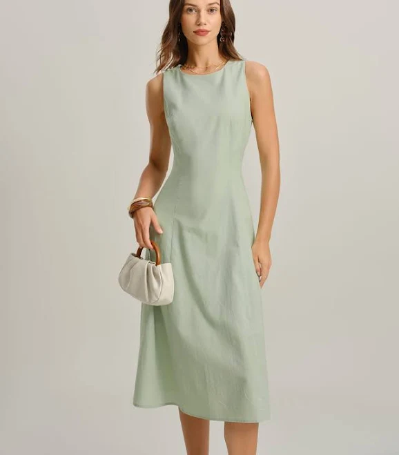 Rihoas Sleeveless Minimalist Linen-Blend A-Line Midi Dress