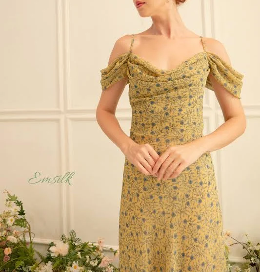 Off-Shoulder Floral Chiffon Dress