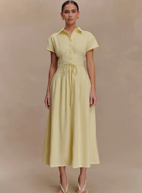 Aysha Buttoned Linen Midi Dress