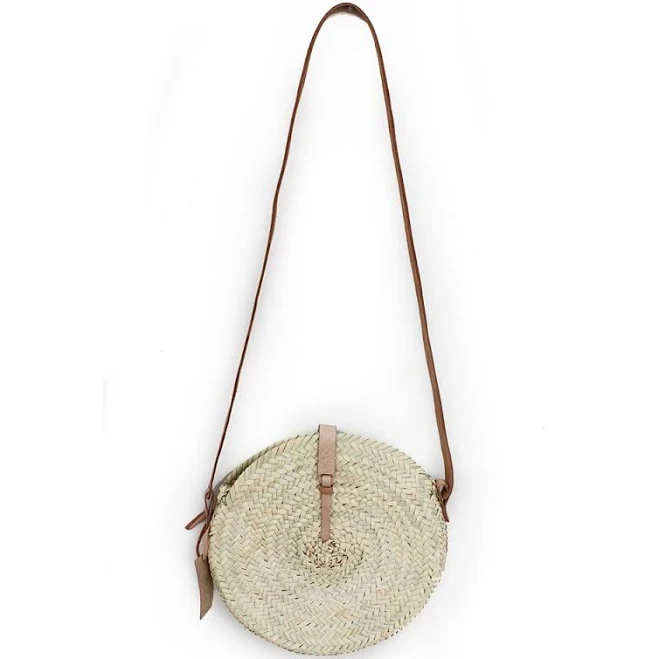 Straw Crossbody Bag with Leather Closure and Handle