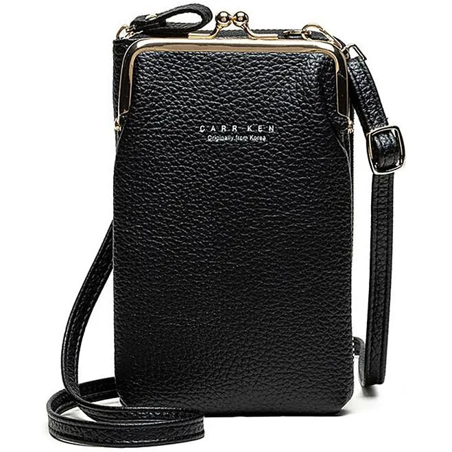 Women's Compact Faux Leather Crossbody Bag with Gold Frame Clasp