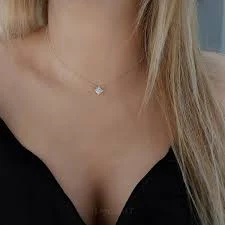 925 Silver SMALL CRYSTAL PENDANT, Tiny Stone Minimalist Necklace for Women, Delicate Necklace Gift for teacher, Simple Square Dainty Charm