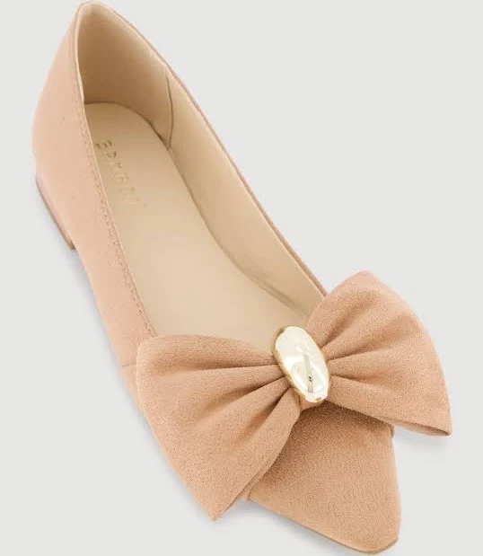 Womens Stylish Pointed Toe Bow Detail Flats