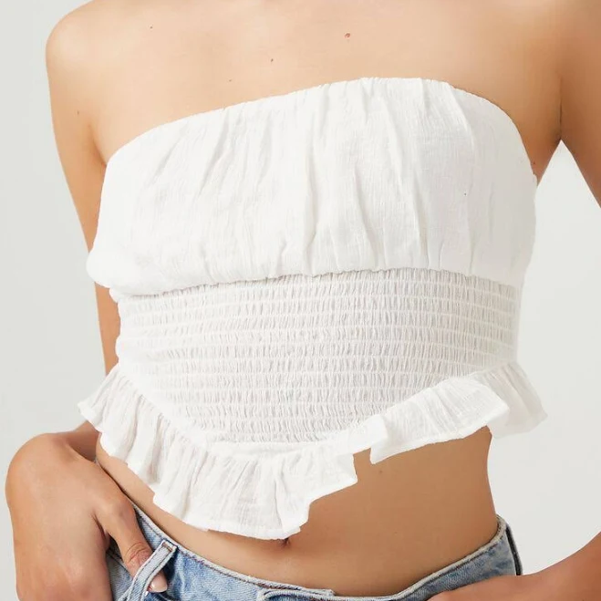 Smocked Ruffle-Trim Tube Top