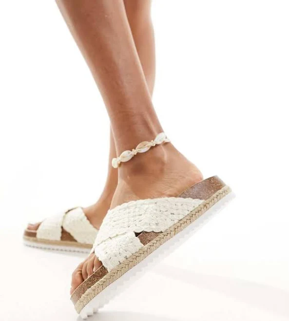 Flatform Cross Strap Espadrille Sandals