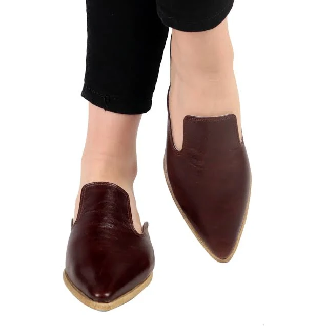 Point Toe Slip-On Leather Mules