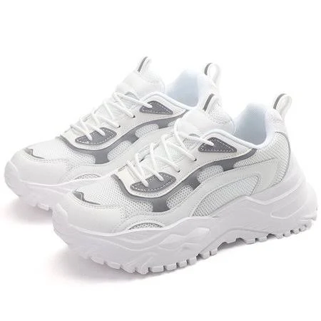 Glygml Women's Chunky Platform Sneakers Breathable Mesh Dad Shoes Non-Slip Thick Sole for Daily Casual Wear & Street Style, Size: 9.5, White