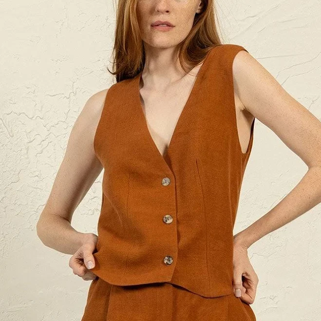 Linen Vest & Wide Leg Pants 2-Piece