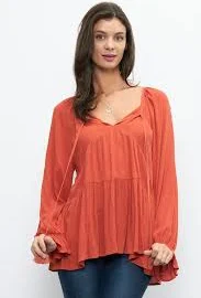 The Caldwell Kat Tassel Tie Blouse - Rust / L