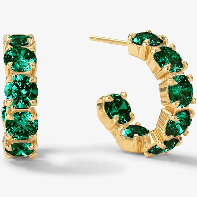 Melinda Maria Gold Emerald Diamondettes Statement Earrings