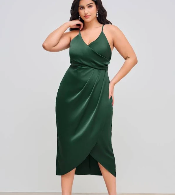 Satin Wrap Midi Dress