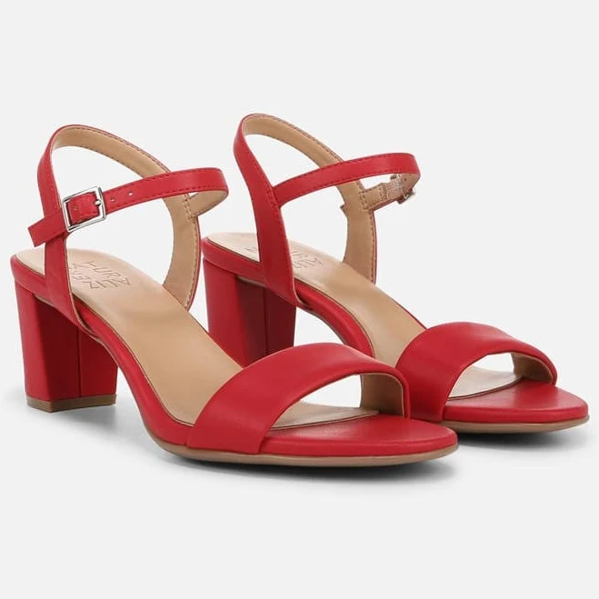 Naturalizer Bristol Dress Sandals, Crimson Red Faux Leather, 8.5 Wide | Almond Toe, Block Heels, Non-Slip Outsole