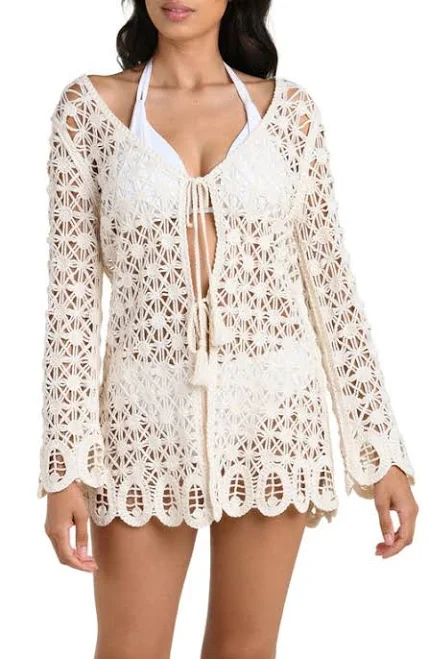 La Blanca Women's Serenity Crochet Cover-Up Kimono