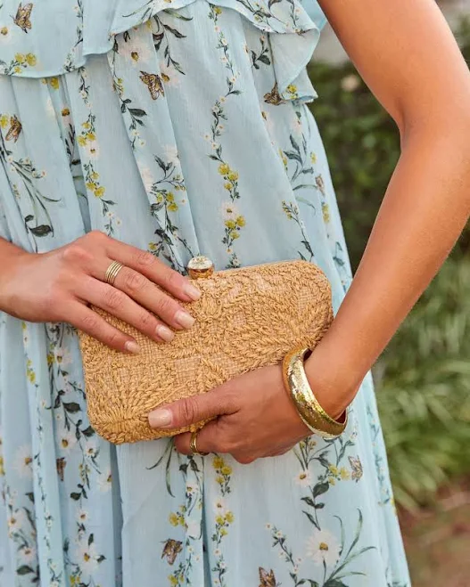 Vici Floral Embroidered Straw Clutch