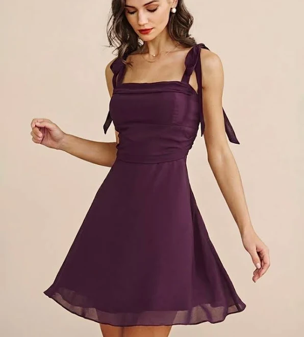 Rihoas Square Neck Ruched A-Line Chiffon Mini Dress