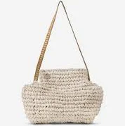 Stelar Lilis Vegan Small Raffia Frame Clutch Natural & Copper Stripe